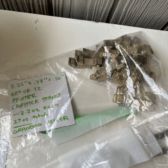 VTG 70s Solid Pewter Chopstick Rests Set of 12 – Heavy, Geometric Design - Picture 2 of 11